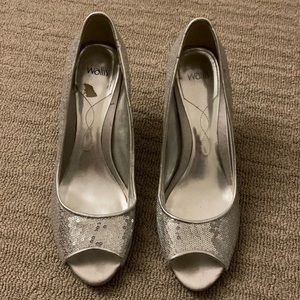 Silver sequinned heels